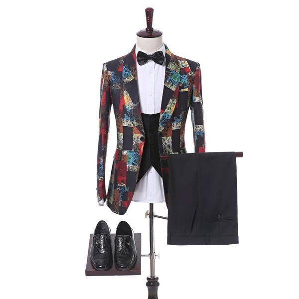 Herrenanzüge Blazer JELTOIN Hochzeitsanzug für Männer Neueste Mantel-Hose-Designs Bedruckter Stoff Formelle Partykleidung 3-teiliges Set