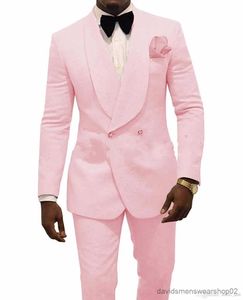 Herenpakken Blazers JELTONEWIN 2023 Double Breasted Zwarte Bruidegom Tuxedos Shwal Revers Stalknecht Wedding Suits Voor Mannen Business Prom Beste Man blazer
