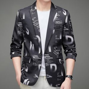 Herenpakken Blazers Koreaanse slanke mannen Casual Suit jas Autumn Street Draag sociale kleding bruiloftsbedrijf Printing Dress jas 3xlmen's
