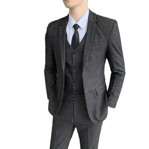 Ternos Masculinos Blazers Tamanho Grande S-5XL Terno Colete Calças Masculinas Confortáveis Cavalheiro Escuro Grade Moda Estilo Britânico Negócios Terno de Três Peças 231127