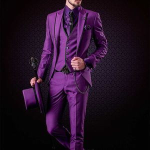 Costumes masculins Blazers Dernier manteau et pantalon conception de la veste de hayon violet italien Slim Fit Mens Set 3 pièces Pioneer Custom Grooms Ball Terno Masuclino Q240507