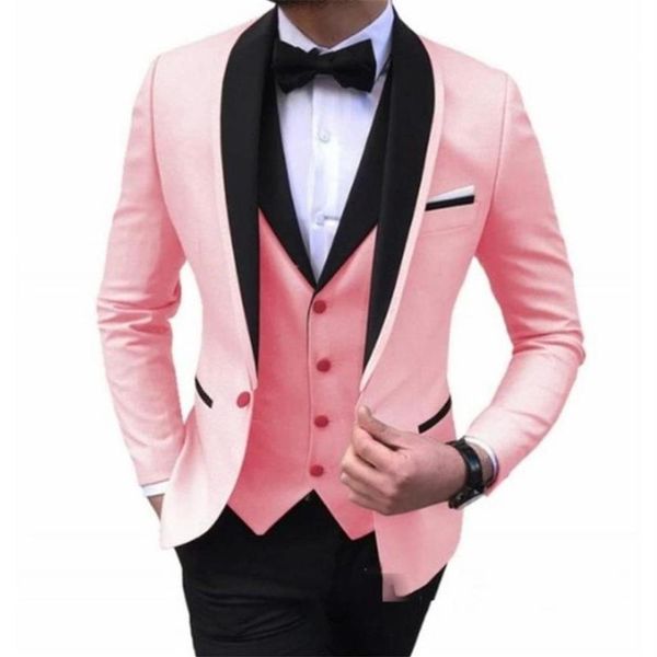 Costumes pour hommes Blazers Dernières conceptions de pantalon de manteau Rose Mode Hommes Slim Fit Groom Tuxedo 3 pièces sur mesure Blazer de bal de mariage S256b