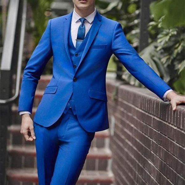 Trajes de hombre Blazers Últimos diseños de pantalones de abrigo Royal Blue Custom Groom Man Tuxedo Suit Wedding Men Skinny 3 piezas Terno Jack184W