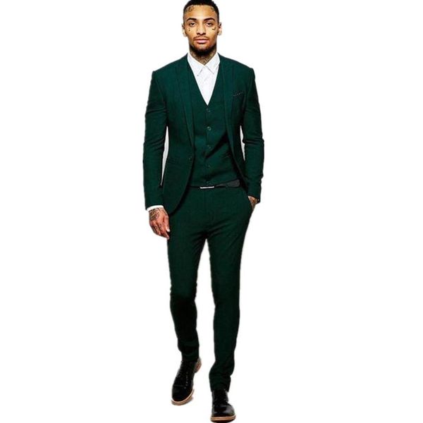 Costumes pour hommes Blazers dernière conception vert foncé marié Tuxedos garçons d'honneur sur mesure homme hommes veste de fête de mariage pantalon Vest266D