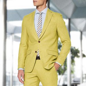 Trajes para hombres Blazers Último traje casual amarillo limón Esmoquin de boda por encargo para hombres Slim Fit Beach Padrinos de boda Conjuntos de chaqueta Chaqueta PantalonesM