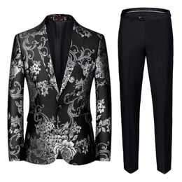 Herenpakken Blazers verliet ROM -merk Jacquard Pak Britse stijl Men Business Wedding Party Tuxedo Dress Blazer en Pant Slim Clothing 220922