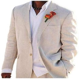 Costumes pour hommes Blazers Beige clair lin hommes pour plage mariage vêtements de bal 2 pièces ensemble veste pantalon sur mesure costume marié Tuxedos F232p