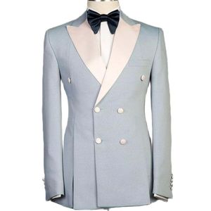 Herenpakken blazers lichtblauwe blazer broek met dubbele borsten heren wit piektje rapel bruiloft outfits zakelijk feest formeel slijtage jas pa