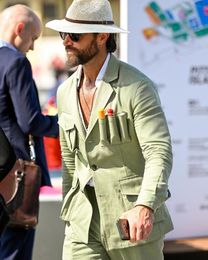 Trajes para hombre Blazers verde claro traje para el trabajo personalizado último diseño esmoquin Homme Slim Fit guapo negocios ocio viaje 2 piezas