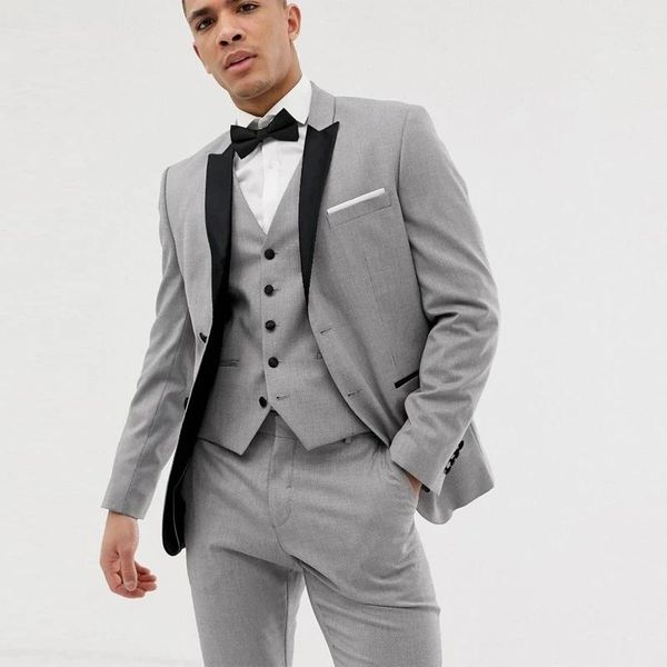 Trajes de hombre Blazers gris claro moda Slim Fit ropa boda para hombres novio esmoquin 3 piezas padrinos de boda traje Homme conjuntos