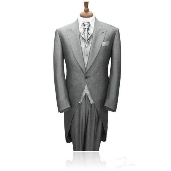 Trajes para hombre Blazers Gris claro Traje largo para hombre Novio Padrino Boda Novio Esmoquin Un botón para (chaqueta pantalones chaleco)