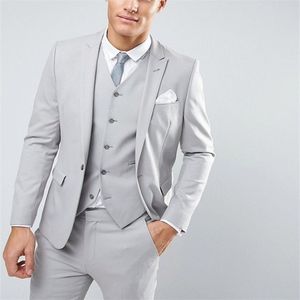 Costumes pour hommes Blazers gris clair coupe ajustée dernier sur mesure maigre mariage homme 3 pièces ensemble 220909