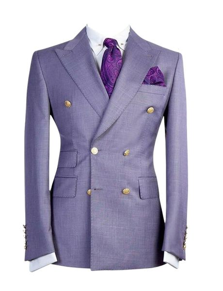 Costumes pour hommes Blazers Blazer de mariage violet clair Hommes Gentleman Costume Veste Boutons d'or Casual Slim Fit Double Breasted Business Male Seulement 231009