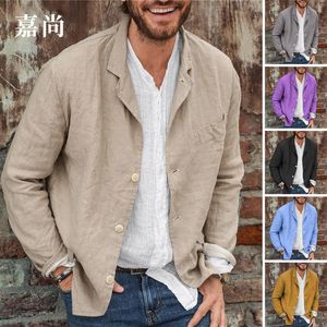 Men s Suits Blazers losse jas shirt bovenste kraag knop vaste kleur katoen linnen lente zomer casual kleding 220410