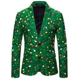 Costumes pour hommes Blazers LUCLESAM Costume de Noël pour le Jour de l'An Mode Festive Imprimer Costume de Père Noël Homme Veste 230426