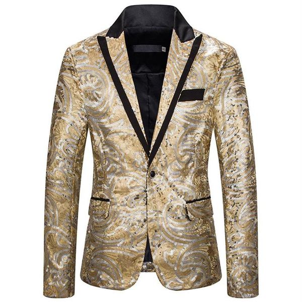 Costumes pour hommes Blazers Luclesam Hommes Paillettes Blazer Fashion Party Shine Collier Percé Un Bouton Costume Veste Stage Performanc295K