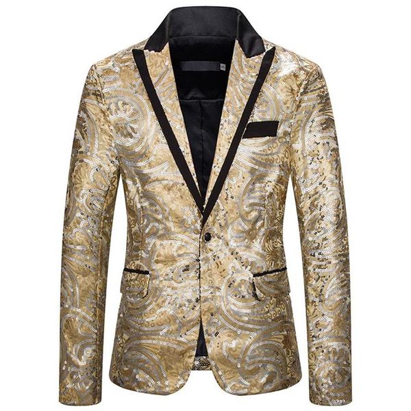 Costumes pour hommes Blazers Luclesam Hommes Paillettes Blazer Fashion Party Shine Collier Percé Un Bouton Costume Veste Stage Performanc318z