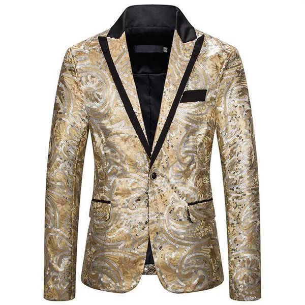 Costumes pour hommes Blazers Luclesam Hommes Paillettes Blazer Fashion Party Shine Collier Percé Un Bouton Costume Veste Stage Performanc233m