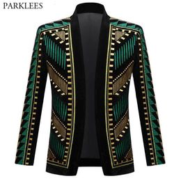 Herenpakken Blazers Luxe Afrikaans borduurwerk Cardigan Blazer Jacket Men Shawl Lapel Slim Fit gestreepte pak Jacktes Male feest Prom Wedding Kostuums 221202