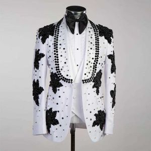 Costumes pour hommes Blazers Luxury Mens Wedding Talcoat Hourning Black Black Stickers Set Forme Party Ball Veste 3 morceaux de robe de banquet blanc Q240507