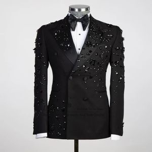 Herenpakken Blazers Luxe Metalen Verfraaid Mannen Notched Revers Bruidegom Smoking Bruiloft Prom Broek Outfit Terno Masculino Completo 231113