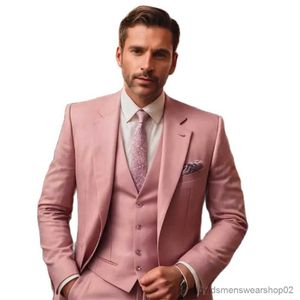 Herenkostuums Blazers Luxe roze trouwkostuums voor mannen Notched Revers Single Breasted Elegant Volledige set 3-delig Jack Broeken Vest Slim Fit Op maat