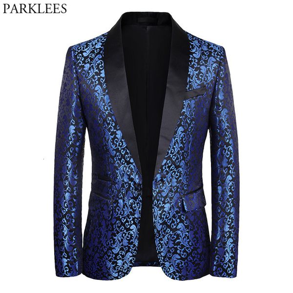 Costumes pour hommes Blazers De Luxe Bleu Royal Floral Blazer Costume Veste Hommes Châle Laple Un Bouton Dîner De Bal De Mariage Élégant Smoking Hombre 221124