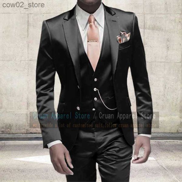 Costumes pour hommes Blazers Costumes de luxe noir brillant pour hommes coupe ajustée fête de bal mariage garçons d'honneur costume de marié smoking 3 pièces mode or Blazer gilet pantalon ensemble Q230103