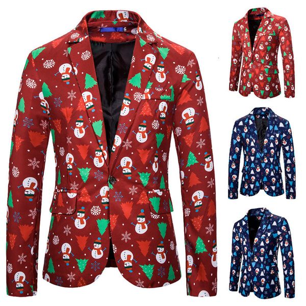 Costumes pour hommes Blazers Homme Blazer Noël Bonhomme de neige imprimé pour hommes Printemps Automne Mince Costume Homme Stage Vêtements Chanteurs 221201