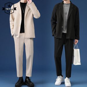 Costumes pour hommes Blazers Male Casual Costume Vestes Luxury Blazer Setwear Slemy Korean 2 Pieces Pièces avec pantalon Za Spring Overcoat Pants 230111