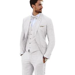 Herenpakken blazers mannelijke bruidegom tuxedos linnen feestbedrijf casual ingekapte raapje 3 -delige blazer vest pantsslim fit kostuum homme 230202