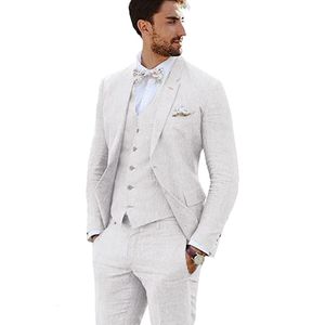 Herenpakken blazers mannelijke bruidegom tuxedos linnen feestbedrijf casual ingekapte raapje 3 -delige blazer vest pantsslim fit kostuum homme 230227