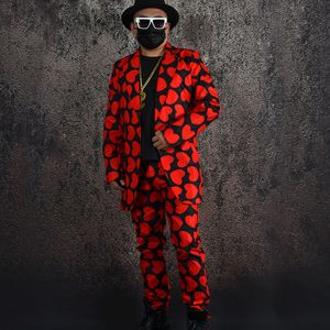 Costumes masculins Blazers Vêtements de hip hop masculin Red Black Love Coat Pantal