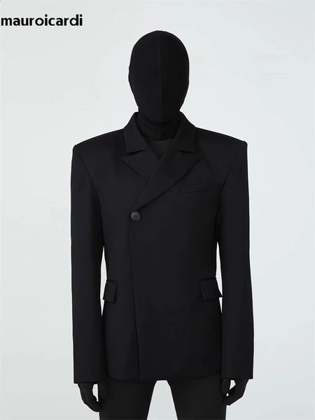 Costumes pour hommes Blazers Mauroicardi printemps automne affaires élégant noir pour hommes épaulettes de haute qualité concepteur de luxe mode européenne 231214