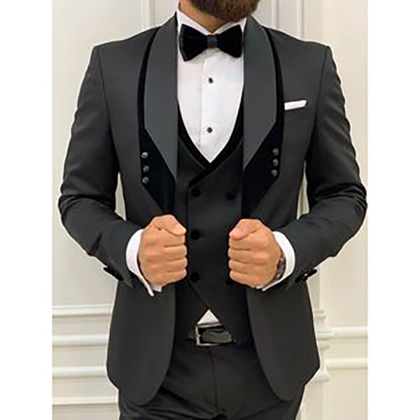 Costumes masculins Blazers hommes noirs mode régulière de châle élégant pantalon veste veste gilet trois pièces slim costume de bal décontracté homme personnalisé 230824