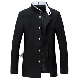 Costumes pour hommes Blazers hommes noir Slim tunique veste simple boutonnage Blazer japonais école uniforme collège manteau 230222