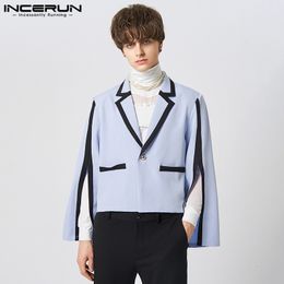 Herenpakken Blazers Heren Blazer Patchwork Revers Split Lange mouw Streetwear Een knop Mode 2023 Casual Dunne Crop Jassen INCERUN S5XL 230707