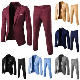 Costumes pour hommes Blazers Hommes Blazers 2 pièces ensembles affaires 2 costumes pantalons manteaux mariage bureau formel élégant vestes coréen luxe Blazer mâle veste 230825