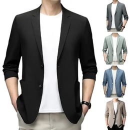 Costumes pour hommes Blazers Hommes Blazers coupe ajustée Double boutons veste d'affaires revers 34 manches costume de trajet manteau couleur unie revers marié manteau 231206