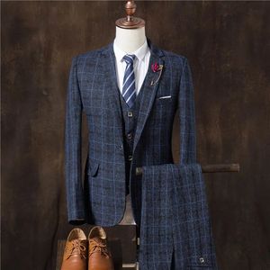 Costumes pour hommes Blazers Hommes Business Formel Slim Fit Mariage Prom Male Boutique Plaid Design Groom Robe Veste Pantalon Gilet 3 Pièces Ensemble 231113