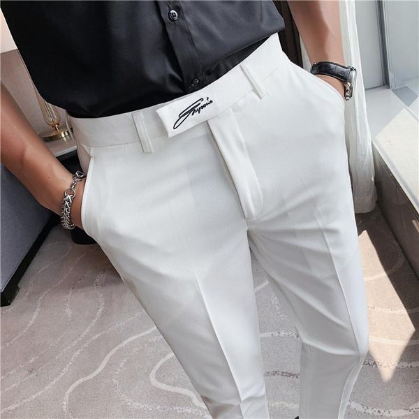 Costumes pour hommes Blazers Hommes Costume d'affaires Pantalon Mâle Mode Casual Social Broderie Pantalon Blanc Vêtements de cérémonie Bureau Banquet de mariage Noir