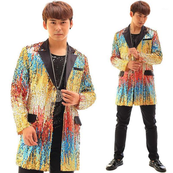 Trajes de hombre Blazers Hombres Diseños Trajes de escenario de lentejuelas multicolores para cantantes Blazer Ropa de baile Chaqueta Estilo estrella Vestido Punk Fashion1