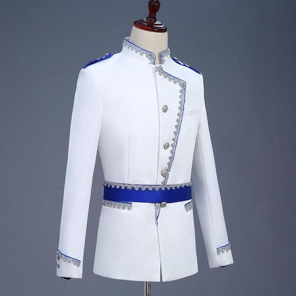 Costumes pour hommes Blazers Hommes Costume floral Robe royale européenne Show Prince Costumes de scène Vêtements de luxe Blanc Angleterre Style179q