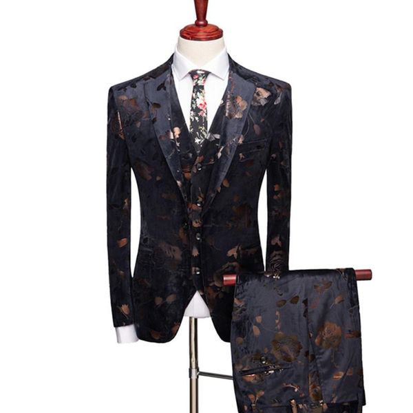 Costumes pour hommes Blazers Hommes Fleurs Slim Banquet Mode Triple-Pack Blazer Gilet Broek / Veste haut de gamme pour hommes