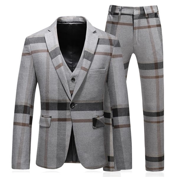 Costumes pour hommes Blazers Hommes Plaid 3 pièces Costume Ensemble Blazer Gilet Pantalon Style Britannique Mince Double Boutonnage Robe De Mariée Veste Manteau Pantalon Gilet 220909