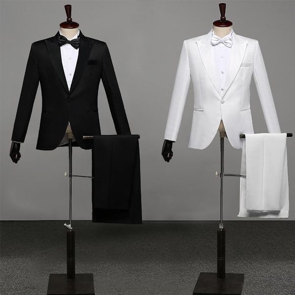 Costumes pour hommes Blazers Hommes Prom Châle Revers Blanc Noir Deux Pièces Veste Pantalon Costume Mince Soirée Spectacle Spectacle De Mariage