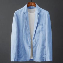 Herenpakken Blazers Heren Blazer Jacket Lente Summer Solid Slim Business Dunne ademend wit katoenen linnen Pak Coat man 230313