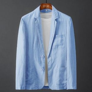 Trajes de hombre Blazers Chaqueta de hombre Primavera Verano Sólido Delgado Casual Negocios Delgado Transpirable Blanco Algodón Lino Traje Abrigo Hombre 230313