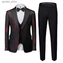 Trajes para hombres Blazers Traje de jacquard para banquetes de negocios para hombres Ropa de corte para caballeros de 3 piezas Vestido de novio para fiesta de bodas para hombres Blazers masculinos + Pantalones + Chaleco Q231025