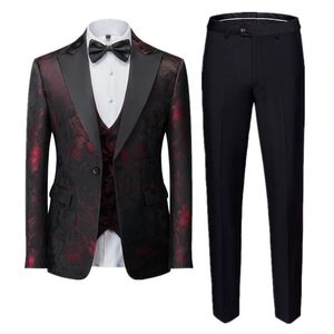 Costumes pour hommes Blazers Hommes d'affaires Banquet Jacquard costume 3 pièces messieurs Court vêtements hommes fête de mariage marié robe mâle Blazers pantalon gilet 230829